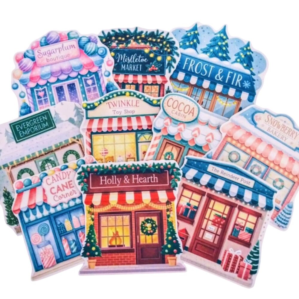 Set Of 10 Large Sugarhouse Christmas Shops Fussy Cuts For Crafts, Cardmaking Etc